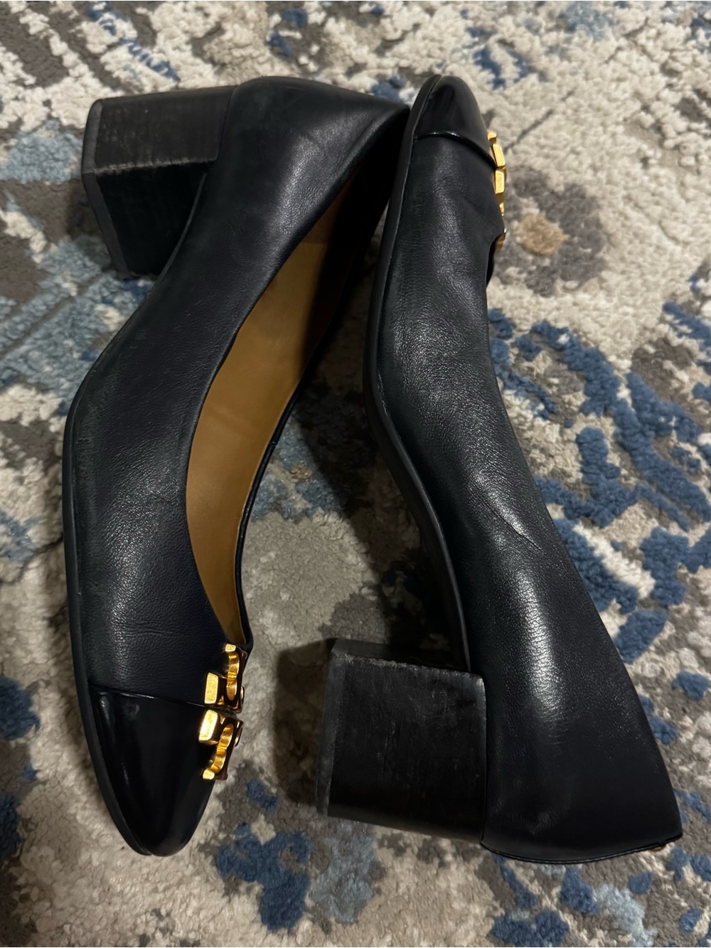 Tory Burch Black Leather Flats with Gold Logo Accent - Picture 5 of 9